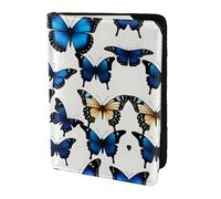 Many Blue butterfly print Leather Card Case Travel Accessories Passport Holder Cover Wallet for Women Men, Black, One Size