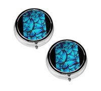 Many Blue Butterfly Print Pill Box 3 Compartment Medicine Pill Case,Portable for Pocket Or Purse Pill Organizer Decorative Metal Medicine Vitamin Organizer Unique Gift