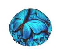 Many Blue Butterfly Print Shower Cap For Women Lightweight Reusable Softdouble Waterproof Layers Leakproof.