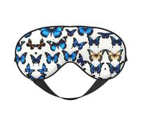 Many Blue Butterfly Print Sleep Eye Mask with Adjustable Strap Soft for Airplane Travel Relax Yoga Nap Meditation
