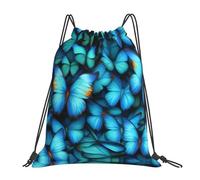 Many Blue Butterfly Print Women Men String Backpack Waterproof Drawstring Bag Durable Drawstring Backpack For Beach Climbing Football