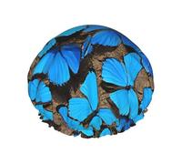 Many Blue Butterfly Printed Double Layer Lined Shower Cap,Shower Caps For Women Reusable