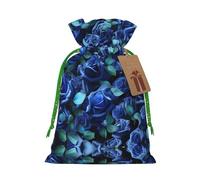 Many Blue Roses Print Drawstring Gift Bags,For Holiday Season,Birthdays,Anniversaries And Any Special Occasion