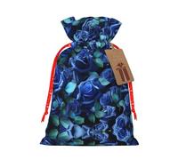 Many Blue Roses Print Drawstring Gift Bags,For Holiday Season,Birthdays,Anniversaries And Any Special Occasion