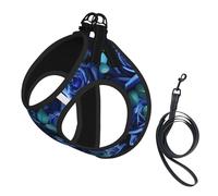 Many Blue Roses Print Soft Mesh Dog Harness and Leash Set Pet Puppy Cat Comfort Padded Vest No Pull Harnesses