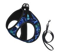 Many Blue Roses Printing Dog Summer Harness With Leash Set,Adjustable And Reflective Step-In Puppy Pet Vest Harnesses