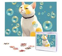 Many Bubbles And A Cat Wooden Puzzles 1000 Pieces Personalized Jigsaw Puzzle For Adults Interesting Custom Photo Puzzles Gift For Holiday Birthday Wedding Anniversay