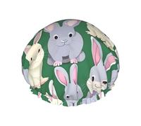 many Bunny cute Print Shower Cap, Bath Shower Caps for Women Long Hair, Double Layer Waterproof Bathing Shower Hat