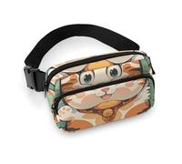 Many Cartoon Cat Fanny Pack for Women Men Waist Bag Belt Bag Adjustable Casual Bag for Travel Sports Hiking, white, 7.9x5.1inches