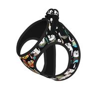 Many Cartoon Cat Printing Dog Summer Harness With Leash Set,Adjustable And Reflective Step-In Puppy Pet Vest Harnesses