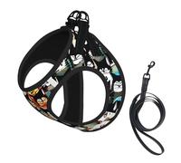 Many Cartoon Cat Printing Dog Summer Harness With Leash Set,Adjustable And Reflective Step-In Puppy Pet Vest Harnesses