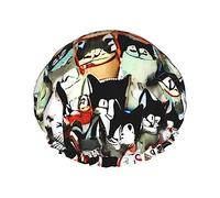 Many Cartoon Cat Reusable Shower Cap,Double Layer Water Shower Non Wetting Hair Cap,Large Size For All Hair Lengths