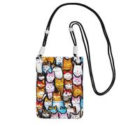 Many Cartoon Cats Print Sling Bag For Men Women, Casual Mini Phone Purses, Anti-Theft Phone Bag, For Hiking Travel, Black, One Size
