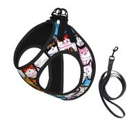 Many Cartoon Cats Print Soft Mesh Dog Harness and Leash Set Pet Puppy Cat Comfort Padded Vest No Pull Harnesses