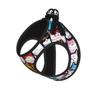 Many Cartoon Cats Printing Dog Summer Harness With Leash Set,Adjustable And Reflective Step-In Puppy Pet Vest Harnesses