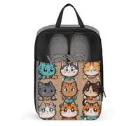 Many Cartoon Cats Shoe Bag Travel Shoe Organizer Water-Resistant Shoe Pouch with Zipper Sneaker Dust Bag, gray, One Size, Modern