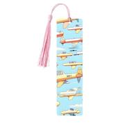 Many Cartoon Small Airplanes 5 Pc Artistic Bookmark Set for Women, Tassel Wooden Bookmarks Study Supplies
