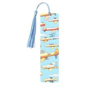 Many Cartoon Small Airplanes 5 Pc Artistic Bookmark Set for Women, Tassel Wooden Bookmarks Study Supplies