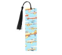 Many Cartoon Small Airplanes 5 Pc Artistic Bookmark Set for Women, Tassel Wooden Bookmarks Study Supplies