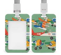 Many Cartoon Small Airplanes Badge Holder with Lanyard - Waterproof Hard Plastic ID Card Holder Professional Name Tag Vertical ID Card Name Badge for Office Nurse Doctor Teacher