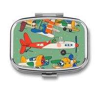 Many Cartoon Small Airplanes Pill Case with 2 Compartment, Pill Organizer Portable Square Pill Box,Vitamin Pill Organizer for Pocket Purse and Travel