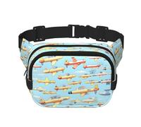 Many cartoon small Airplanes print Fanny Pack Purse with Adjustable Strap Square Double Layer Waist Bag Belt Unisex Everywhere