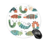 Many Caterpillars Pattern Mouse Pad - Ultra Thin, 7.8 Inch Round Mousepad with Non-Slip Rubber Base, Waterproof Mouse Mat for Office, Gaming