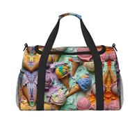 Many Colored Ice Cream Foldable Travel Duffel Bag Tote Carry On Luggage Bag For Weekend Getaways, For Spontaneous Trips, Black, One Size, Black, One Size
