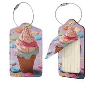 Many Colored ice Cream Luggage Tag for Suitcase PU Leather Suitcase Tag with Stainless Steel Loop and Address Card Baggage Tags Cute Bag Name Travel Tags ID Labels for Women Men 1 PC