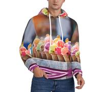Many Colored Ice Cream Men'S Fleece Hooded Lightweight Casual Pullover Drawstring Hoodie Pocket Unisex Adult, Black, XXL