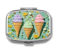 Many Colored Ice Cream Pill Case Travel Portable Pocket Pill Box 2 Compartment Medicine Case Large Capacity Daily Pill Cases Vitamin Organizer Medicine Organizer Small Pill Box