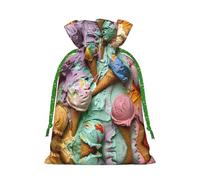 Many Colored Ice Cream Print Christmas Drawstring Holiday Candy Bag Xmas Sacks Reusable Wrapping Bags Party Favor