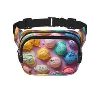 Many colored ice cream print Fanny Pack Waist Packs with Extender for Men Women, Waist Bag Hip Pack with Zipper Pockets, Black, One Size