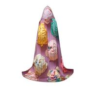 Many Colored Ice Cream Print Hooded Robe Adult Wizard Robes Monk Priest Cloak Halloween Cosplay Knight Hood Cape, Black, Large
