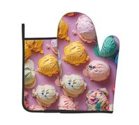 Many Colored Ice Cream Print Oven Mitt & Pot Holder Set, A Must-Have for Kitchen Oven Microwave Grill