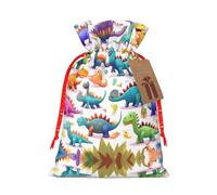 Many Colorful Cartoon Dinosaurs Printing Christmas Bag With Drawstring Closure, 4.7x6.9 In For Christmas Party Birthday Gift Wrapping