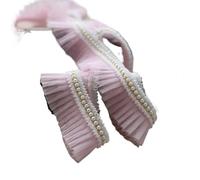 Many Colors Pleated Beaded Ruffle Lace Fabric Accessories DIY Hat Clothes Skirt Sewing Material Doll Cradle Toy Decoration for Dress,Headwear(Pink)