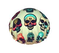 Many Cool Retro Skull Head Graphics Print Washable Reusable Shower Cap/Hair Hat With Lining/Elastic Fit All Hair Lengths