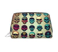 Many Cool Retro Skull Head Graphics Printed Portable Beauty Case, Compact Travel Pouch with Organized Interior Slots for Daily