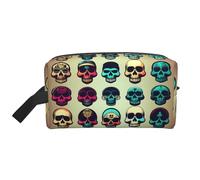 Many Cool Retro Skull Head Graphics Printed Travel Storage Pouch, Double Sided Large Bag for Clothes and Personal Accessories