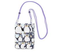 Many Cute Baby Penguins Sketch Cell Phone Purse For Women, Cell Phone Sleeve Pouch Case Wallet Bag With Black Shoulder Strap Travel Pouch, Purple, One Size