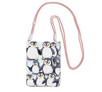 Many Cute Baby Penguins Sketch Cell Phone Purse For Women, Cell Phone Sleeve Pouch Case Wallet Bag With Pink Shoulder Strap Travel Pouch