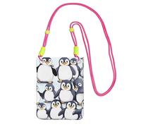 Many Cute Baby Penguins Sketch Cell Phone Purse For Women, Cell Phone Sleeve Pouch Case Wallet Bag With Black Shoulder Strap Travel Pouch, Fuchusia, One Size