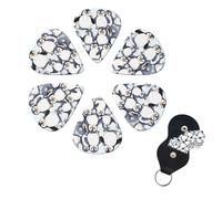 many Cute Baby Penguins Sketch Guitar Picks 6 Pack, 0.46mm Thickness Celluloid Bass Pick with Leather Guitar Pick Holder Keychain Abstract Art Pics Plectrum for Acoustic Electric Guitar, Ukulele, Bass