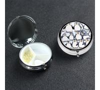 Many Cute Baby Penguins Sketch Pill Box with Mirror 3 Compartment Decorative Pill Case for Purse or Pocket Small Round Pill Organizer Weekly Metal Medicine Tablet Vitamin Holder Travel Gift