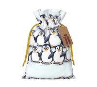 Many Cute Baby Penguins Sketch Print Christmas Drawstring Holiday Candy Bag Xmas Sacks Reusable Wrapping Bags Party Favor