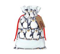 Many Cute Baby Penguins Sketch Print Christmas Drawstring Holiday Candy Bag Xmas Sacks Reusable Wrapping Bags Party Favor