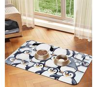 many Cute Baby Penguins Sketch print PU Leather Feeding Mat for Dogs Cats Pet Food Mat Absorbent Non-Slip Rubber Bottom