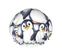 Many Cute Baby Penguins Sketch Print Shower Cap, Lined Shower Cap For Women Reusable, Double Layer Waterproof Bath Cap