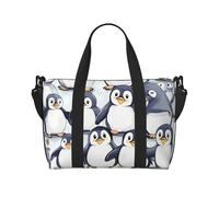 Many Cute Baby Penguins Sketch Print Tote Crossbody Travel Bag with Zip Casual Handbag for Weekend Trips and Gym Shopping